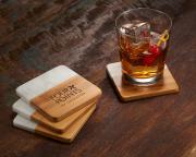 Engraved Bamboo and Marble Coaster Set