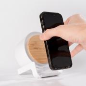 Eco-Friendly Bamboo Bluetooth Speaker and Qi Phone Stand 2